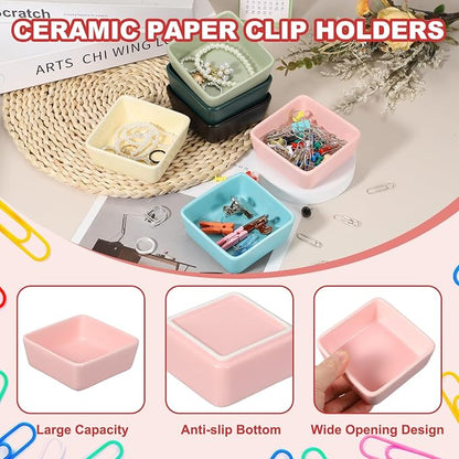 PATIKIL Square Paper Clip Holders, Ceramic Bowl Dish Clip Dispenser Organizer - Image 3