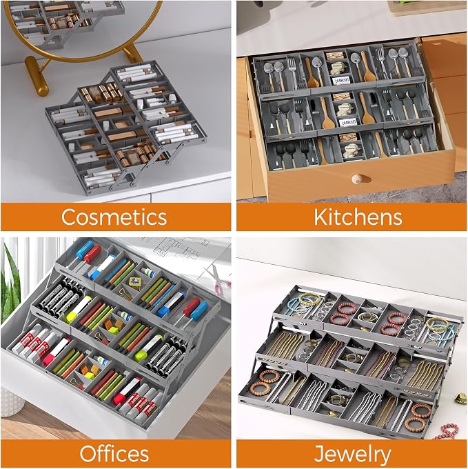 3 Tier Drawer Organizer Versatile Expandable Junk Drawer Organizer Grey | - Image 7