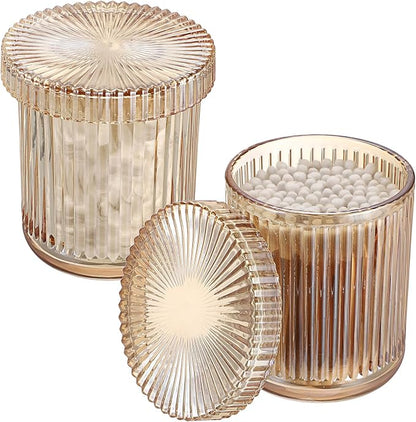 2 Pack Glass Qtip Holder with Lid, Qtip Dispenser Bathroom Storage Jars- Glass by Unknown