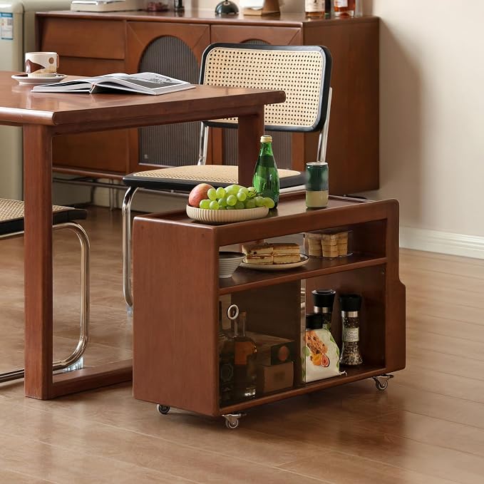 Side Table with Storage, Solid Wood Rolling End Table - Image 8