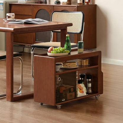 Side Table with Storage, Solid Wood Rolling End Table - Image 8