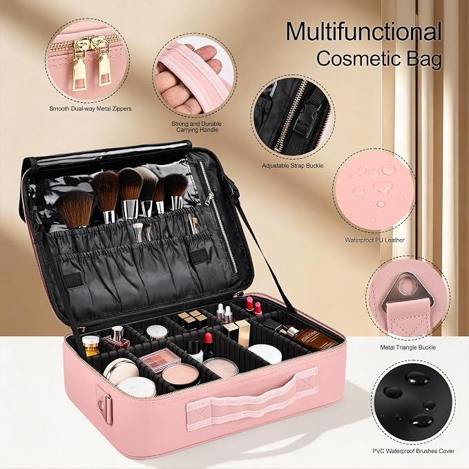 Large Travel Makeup Case, Professional Makeup Train Case Organizer - Image 3