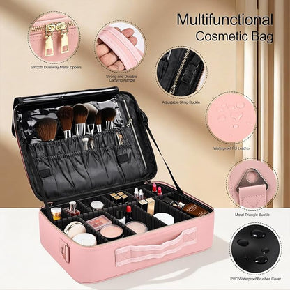Large Travel Makeup Case, Professional Makeup Train Case Organizer - Image 3