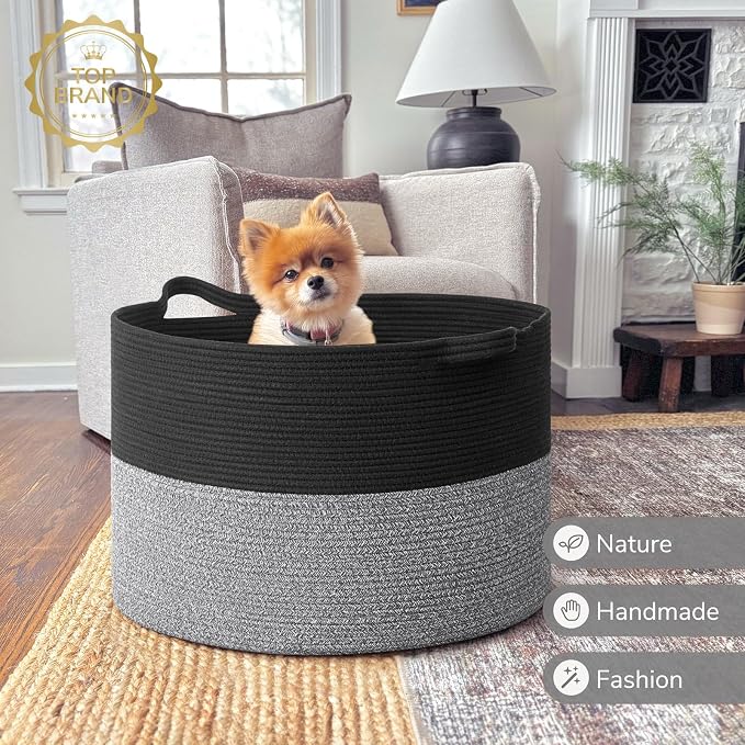 INDRESSME 115L Extra Large Cotton Rope Blanket Basket, Woven Basket - Image 7