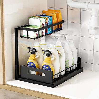 Under Kitchen Sink Organizer 2 Tier, Pull Out Bathroom Sink Organizers and by VUSIGN
