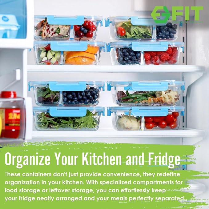 FIT Strong & Healthy Glass Meal Prep Containers, 2 & 3 Compartments - Image 3