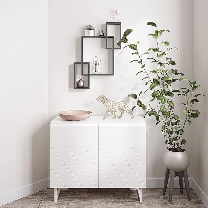 Ballucci Wooden Interweave Floating Wall Mounted Shelves, Horizontal and - Image 8