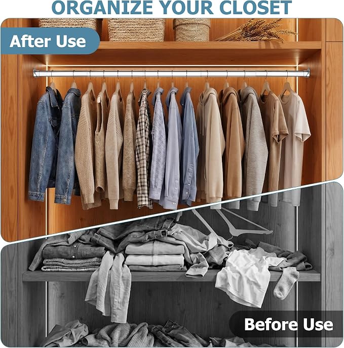 Heavy Duty Oval Closet Rod for Hanging Clothes, 51-70 Inch Adjustable Closet - Image 5