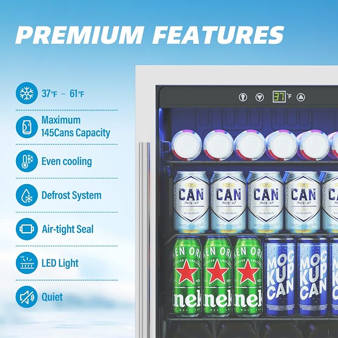 4.5 Cubic Feet Mini Fridge, 145 Can Freestanding Beverage Refrigerator - Image 3