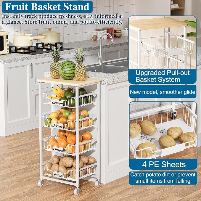 5-Tier Small Kitchen Storage Cart on Wheels - Image 2