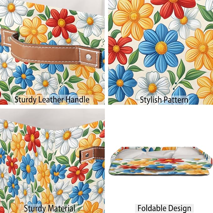 TropicalLife 13x13x13 Inch Large Fabric Storage Cube Boho Flower Foldable - Image 5
