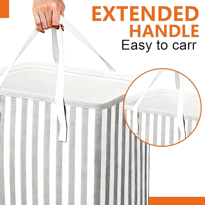 3 Pack Laundry Hamper Collapsible 75L Large Waterproof Cotton Linen Clothes - Image 3