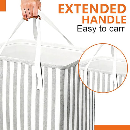 3 Pack Laundry Hamper Collapsible 75L Large Waterproof Cotton Linen Clothes - Image 3