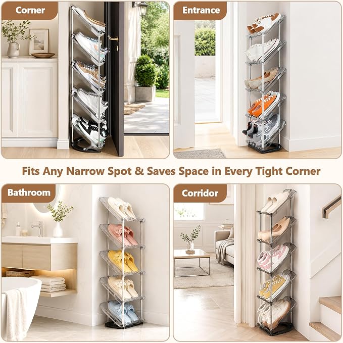 Patinao Sloping Narrow Shoe Rack 5 Tiers - Image 6