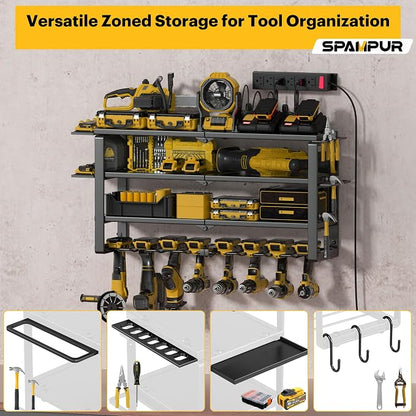 Heavy Duty 4-Tier Power Tool Organizer Wall Mount Rack, Quick Assembly Tool - Image 8