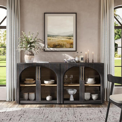 Sideboard Cabinet with Glass Doors, 94.5'' W Display Cabinet | Modular Buffet - Image 3