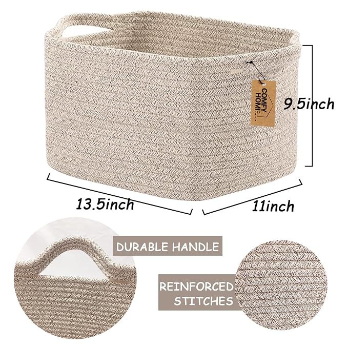 COMFY-HOMI Storage Basket for Shelves, Woven Baskets for Storage, Cotton Rope - Image 4