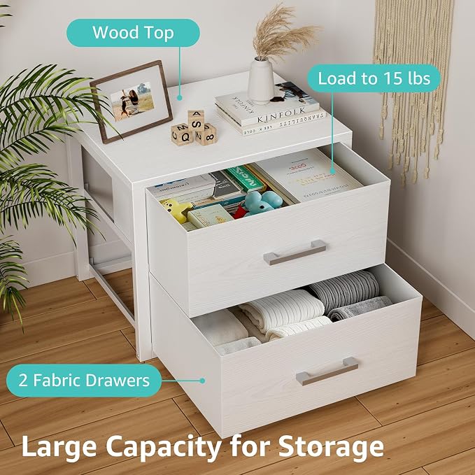 BOLUO Stackable Storage Drawers Closet Organizers and Storage Fabric White 2 - Image 6