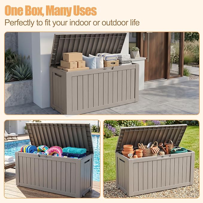 Outdoor Storage Box, 100 Gallon Resin Deck Box, Indoor Outdoor Waterproof - Image 3