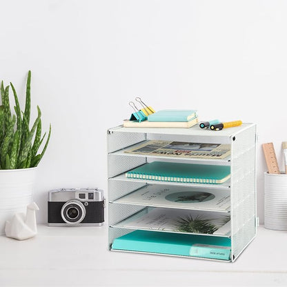 EASEPRES 5 Slot Mesh Desk Organizer Tray, File Paper Letter Folder Holder - Image 5