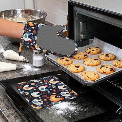 Cute Roosters Hens Chicks Heat-Resistant Silicone Oven Mitts and Pot Holders - Image 4