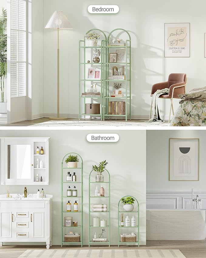 Hzuaneri Bookcase Bookshelf, Tempered Glass Bookshelves | Slim Shelving Unit - Image 5