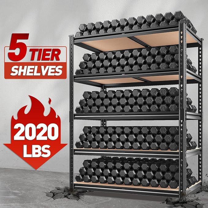 REIBII 2020LBS Storage Shelves 5 Tier Garage Shelving Heavy Duty, Adjustable - Image 2