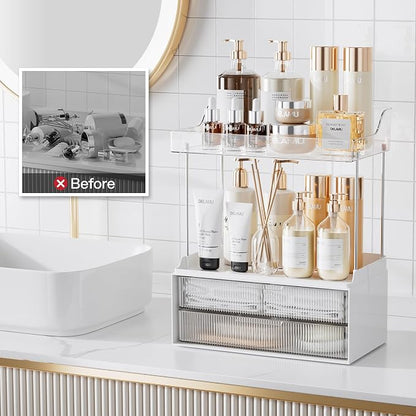 Delamu Bathroom Organizers and Storage, 2 Tier 2 Drawer Makeup Organizer - Image 7