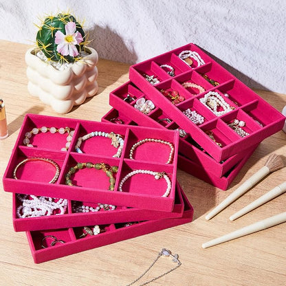 Junkin 12 Pcs Jewelry Tray Velvet Stackable Jewelry Organizer Trays Divided - Image 6
