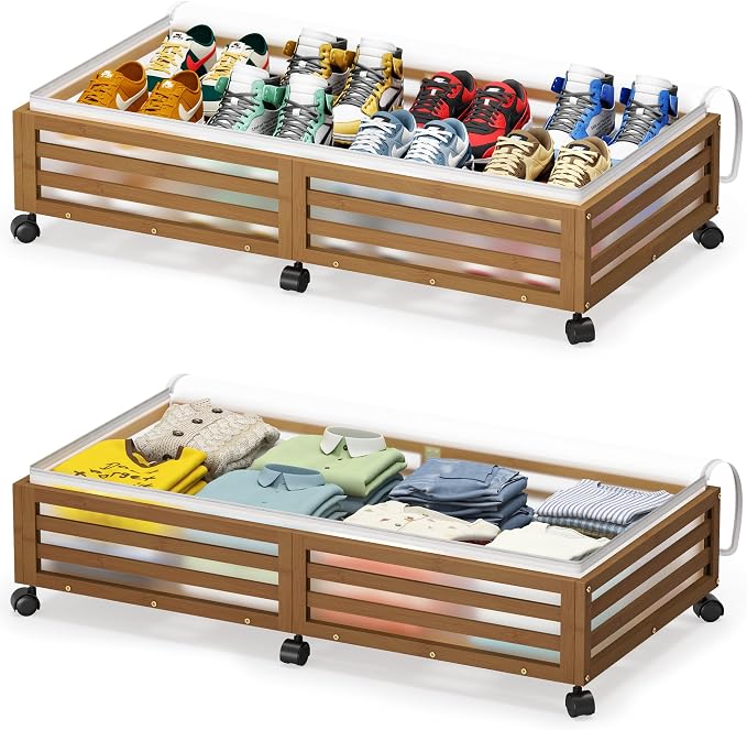 Under Bed Storage with Wheels-Large Bamboo Underbed storage Containers with by Xadgve