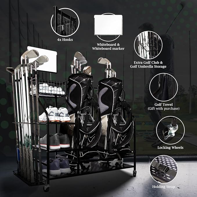 Heavy-Duty Golf Storage Rack for Garage – Holds 2 Golf Bags – Freestanding - Image 5