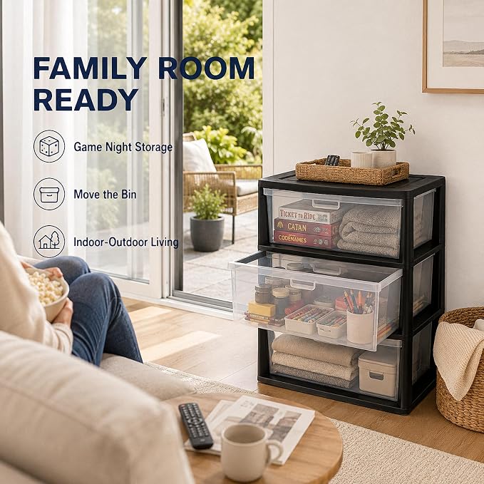 3 Drawer Plastic Storage Tower Wide Organizer - Image 7