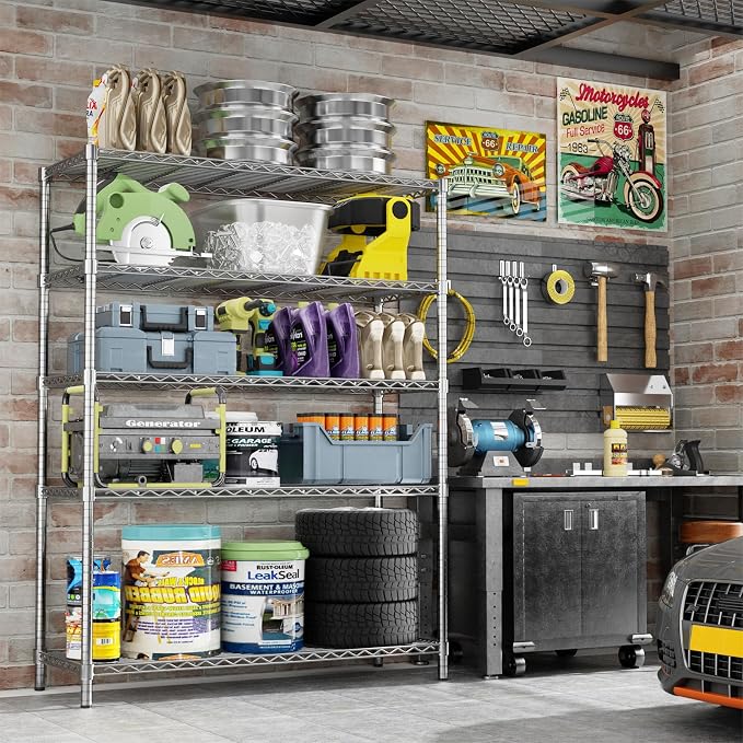 Storage Shelves Heavy Duty, 5-Tier Adjustable Metal Industrial Utility Shelf - Image 2