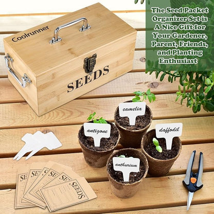 Coolrunner Wood Seed Saving Box, Seed Storage Organizer Case, Seed Packet - Image 7