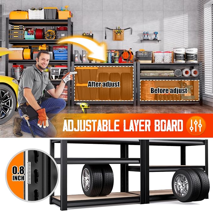 Set of 5 Garage Shelving-2050 lbs 5 Tier Storage Shelves, Adjustable Heavy Duty - Image 4