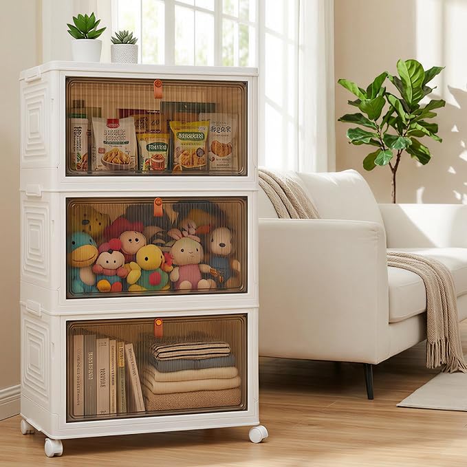 LDQ Storage Bins with Lids, 3 Tier 69QT Stackable Storage Cabinet, Foldable - Image 4