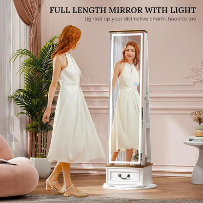 LVSOMT LED Mirror Jewelry Cabinet Standing, 360°Swivel Jewelry Armoire - Image 2