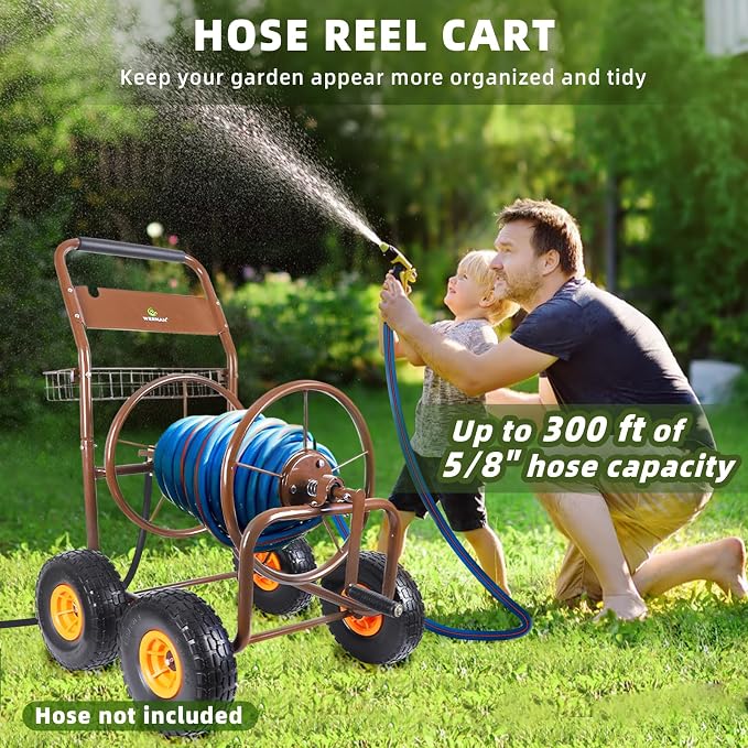2025 Upgrade Hose Reel Cart, Hold Up to 300 ft of 5/8'', Garden Hose Cart - Image 2