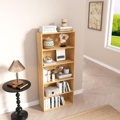 5 Tier Book Shelf, Wooden 5 Cube Storage Organizer, 5 Tier Low Bookcase Storage - Image 5