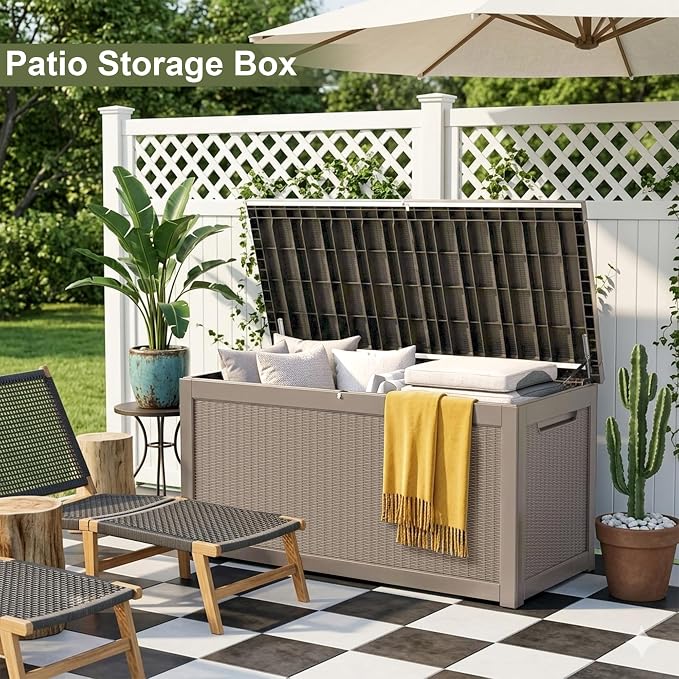 325 Gallon Outdoor Storage Box Waterproof, Large Deck Box Lockable Resin - Image 2