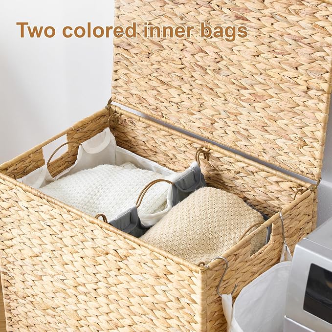 Laundry Hamper with Wheels, 40.92 Gallon Water Hyacinth Laundry Basket with Lid - Image 2