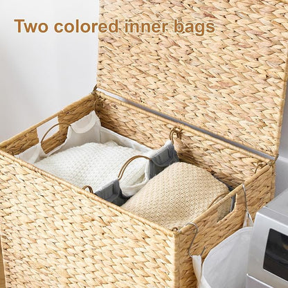 Laundry Hamper with Wheels, 40.92 Gallon Water Hyacinth Laundry Basket with Lid - Image 2