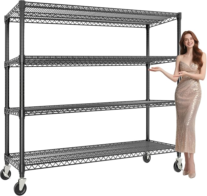 Metal Storage Shelving Units on Wheels, Storage Shelves 4-Tier Wire Rack by Unknown