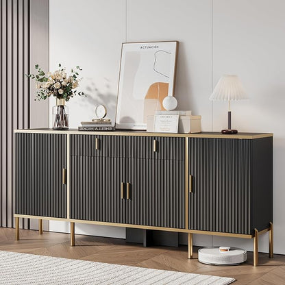 60" Fluted Buffet Cabinet with Storage, Modern Buffets & Sideboard with 2 by Unknown