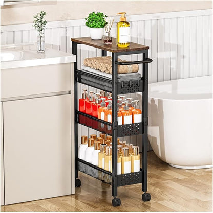 Utility Slim Storage Cart with Wheels, 4-Tier Narrow Rolling Organizer Shelf by EndlessStorage