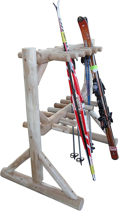 17-Place Freestanding Log Ski Rack Holder, Indoor & Outdoor Snowboard Racks by LogKayakRack