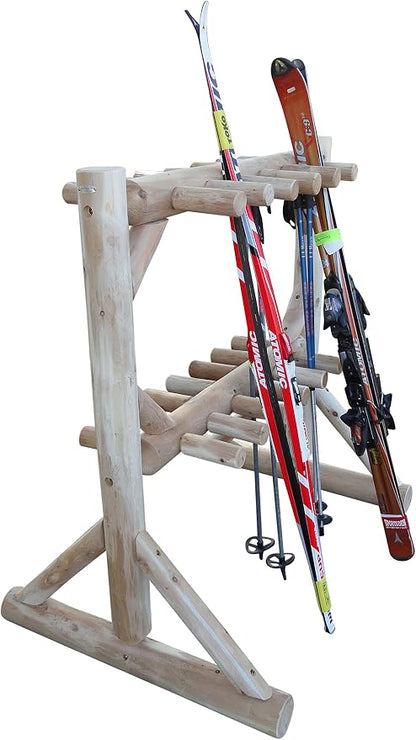 11-Place Freestanding Log Ski Rack Holder, Indoor & Outdoor Snowboard Racks - Image 3
