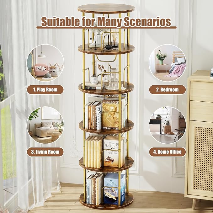 ALLSTAND 5 Tier Rotating Bookshelf, 360 ° Display Stackable Spinning Bookshelf - Image 7