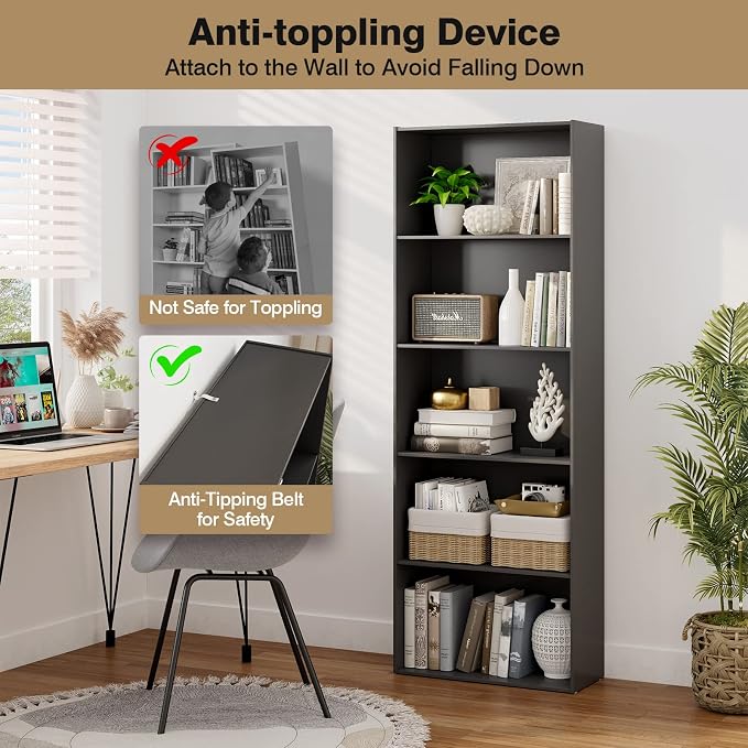 Tangkula 5-Tier Bookcase, 67” Tall Freestanding Bookshelf - Image 6