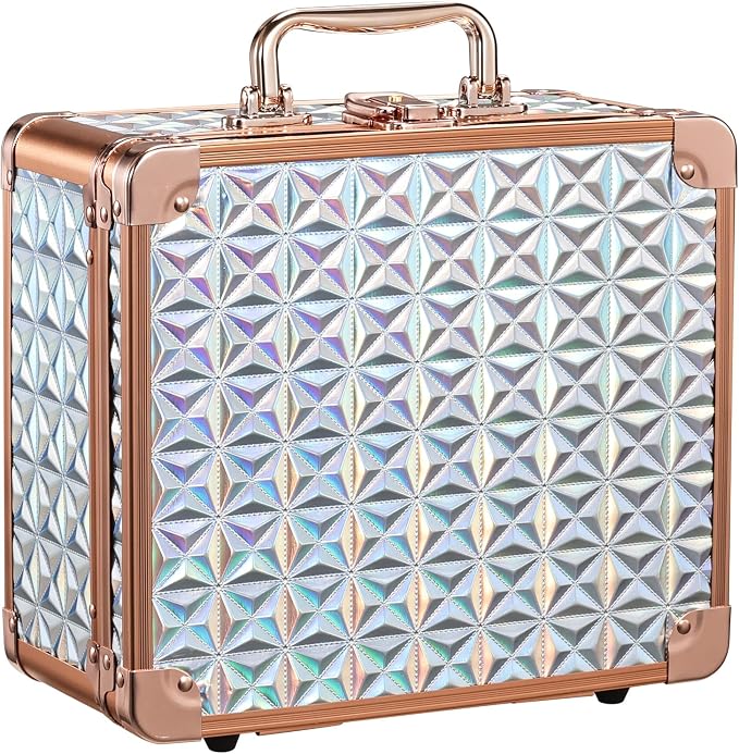 Makeup Train Case with Magnetic LED Mirror Makeup Organizer Box Travel Cosmetic by Faquenc